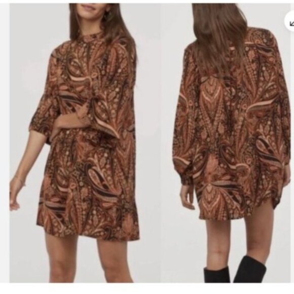 Richard Allan X H&M dress size 14 Womens Paisley 3/4 Sleeve Viscose boho new - Picture 1 of 8